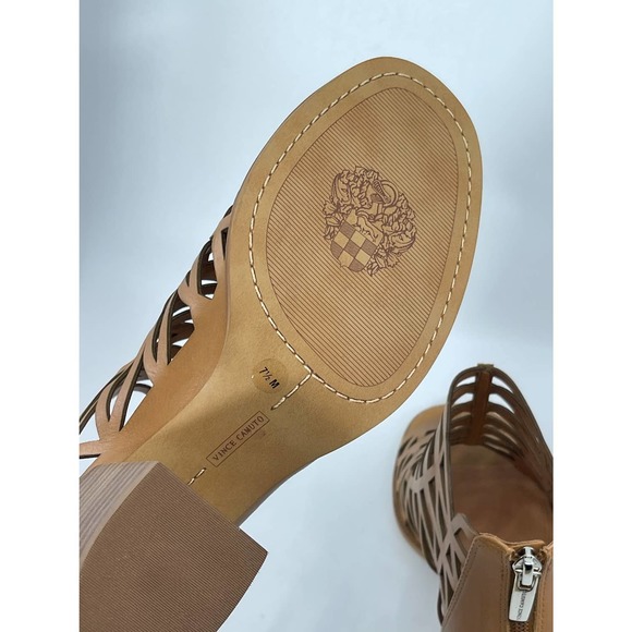 EUC Vince Camuto Kevston Leather Brown Cut Out Heeled Sandal Womens Sz 7.5 - Picture 10 of 13
